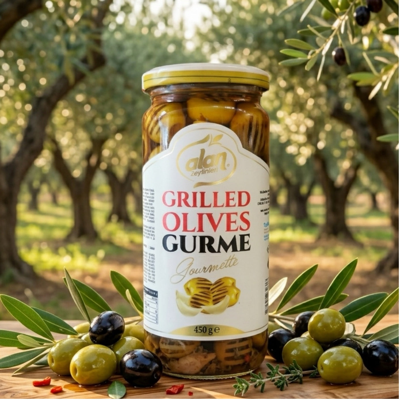 Gourmette Gegrillte Grüne Oliven (entsteint) – Gurmet-Serie 450 g