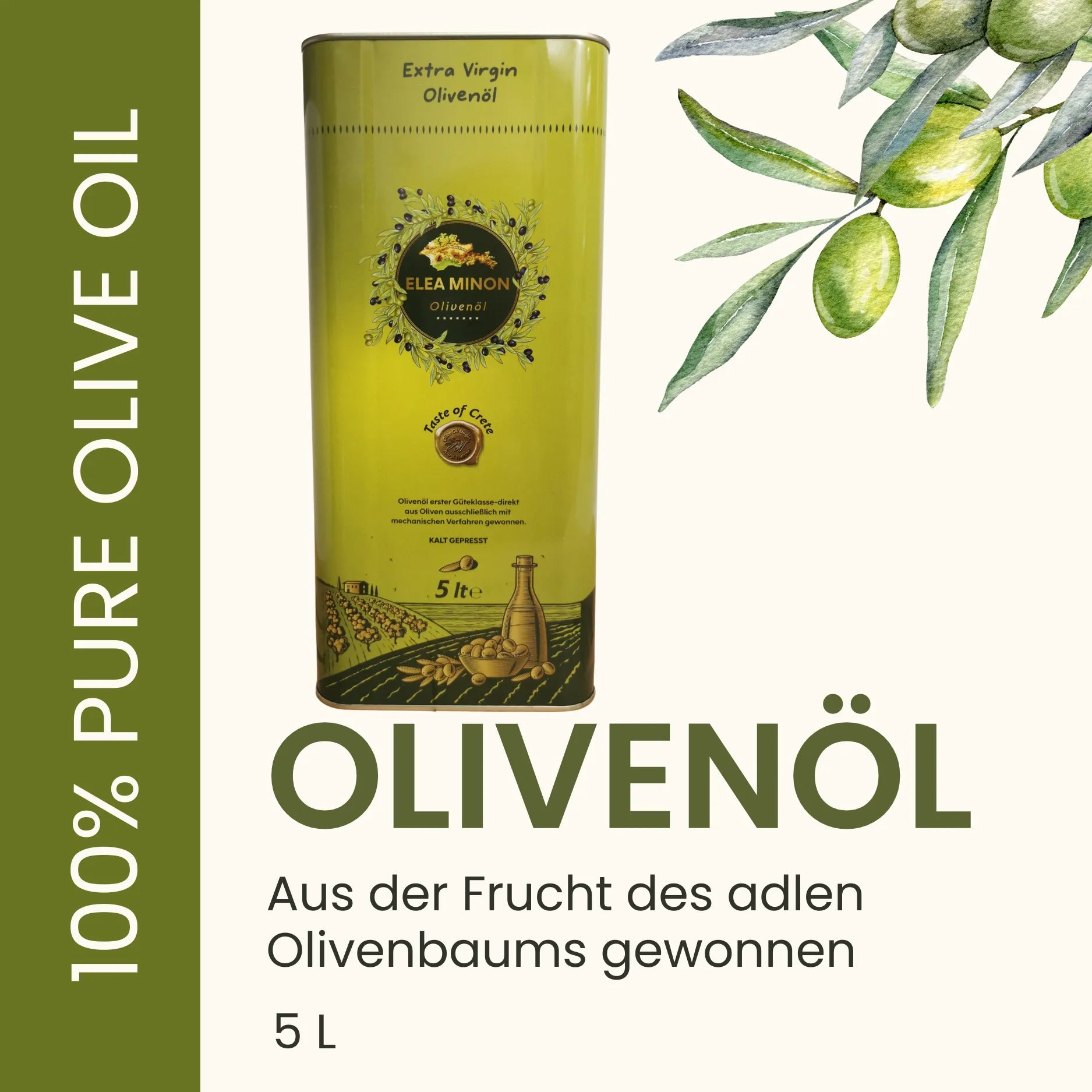 Elea Minon Olivenöl aus Kreta – Kanister 5 Liter | Kaltgepresst, Naturbelassen, Bestes Preis-Liter-Verhältnis