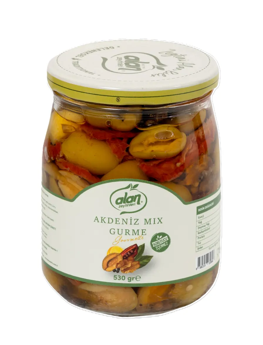 Mediterrane Olivenmischung 530 g – Grüne Oliven mit Walnuss & Kräutern | Gourmet im Glas