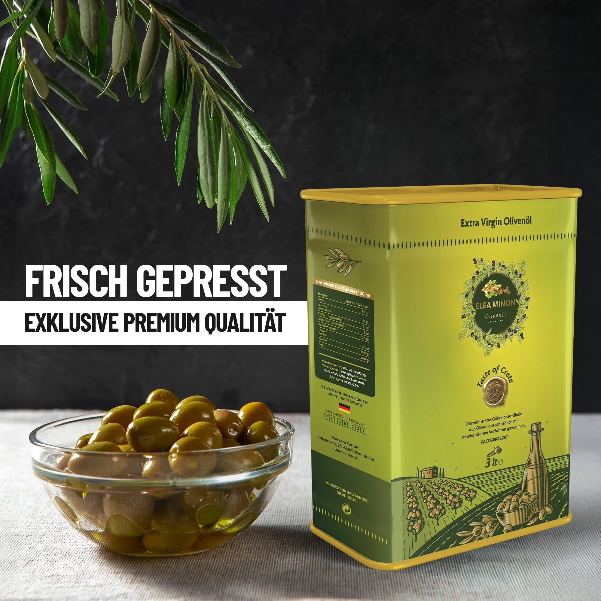 Elea Minon Olivenöl aus Kreta – Kanister 3 Liter | Kaltgepresst & Naturbelassen