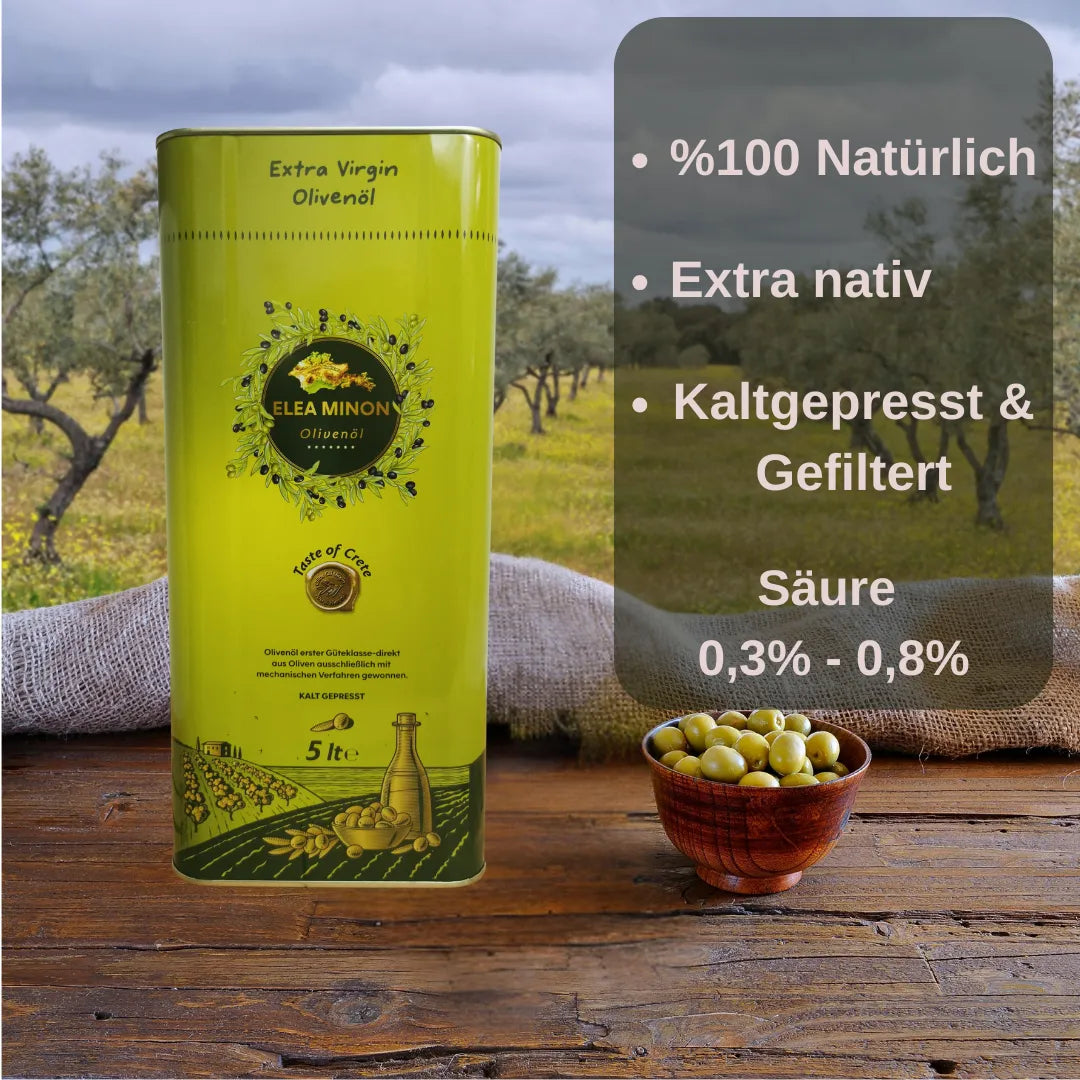 Elea Minon Olivenöl aus Kreta – Kanister 5 Liter | Kaltgepresst, Naturbelassen, Bestes Preis-Liter-Verhältnis